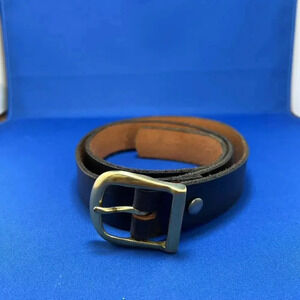 Vintage Stylish Black Leather Belt with Brass Buckle